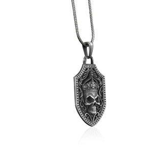Skull and Sword in Patterns Necklace for Men, Sterling Silver Biker Necklace, Medieval Age Charm, Bikers Necklace, Gothic Skull Pendant