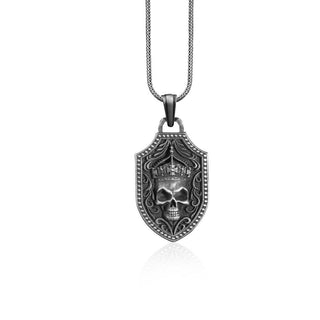 Skull and Sword in Patterns Necklace for Men, Sterling Silver Biker Necklace, Medieval Age Charm, Bikers Necklace, Gothic Skull Pendant