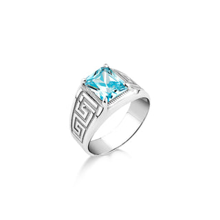 Silver greek men rings, Signet blue topaz ring, Shiny silver men ring, Men gift ring, Silver men jewelry, Modern minimalist men Rings