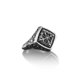 Maltese Cross Symbol Signet Ring for Men in Sterling Silver, Knight Stones Ring, Engraved Ring for Men, Elegant Promise Ring, Silver Gift