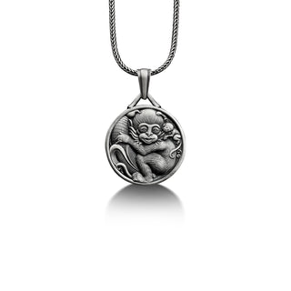 Monkey and Her Baby Engraved Necklace, 925 Sterling Silver Customizable Necklace, Animal Necklace, Family Necklace, Personalized Gift