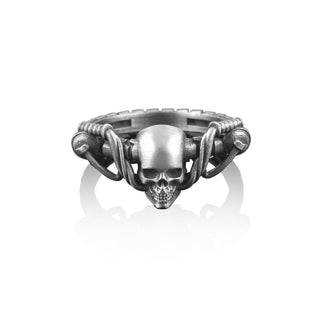 Silver Biker Skull Ring, Men Silver Skull Ring, Men Silver Gift Rings, Pinky Silver Biker Ring, Oxidized Silver Biker Ring, Gift for Him