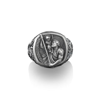 Saint Christopher Ring For Men in Silver, Christian Signet Ring, Catholic Pinky Ring For Her, Religious Jewelry, Catholic Ring, Gift For Men