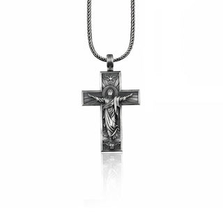Ascension Cross Silver Necklace, Cross Silver Ascension of Christ Jesus Pendant, Christian Crucifix Necklace, Religious Jesus Crucifix Gift