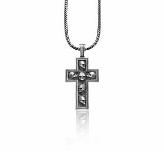 Gothic cross pendant necklace for men, Sterling silver mens skull necklace for boyfriend, Oxidized goth necklace for him