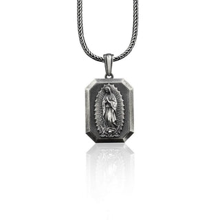 Our Lady Of Guadalupe Personalized Silver Necklace, Guadalupe Silver Men's Pendant, Religious Virgin Mary Necklace, Christian Husband Gift