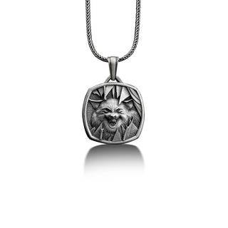 Sterling Silver Engraved Wolf Necklace, Silver Gothic Animal Necklace, Personalized Wolf Men's Necklace, Animal Necklace, Best Friend Gift