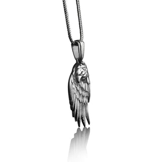 American eagle necklace for men in 925 silver, Strength necklace for boyfriend, Oxidized eagle pendant for husband