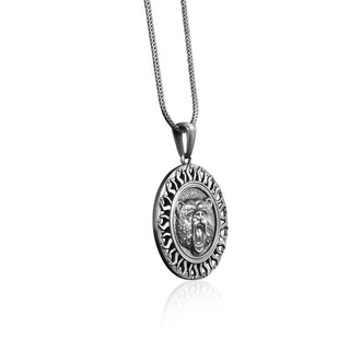Viking Bear Silver Necklace for Men, Roaring Bear Medallion, Wild Bear Men Pendant, Celtic Knot with Bear Necklace, Scandinavian Men Jewelry
