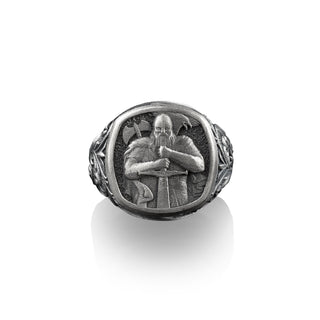 Berserker Viking Warrior Square Signet Ring, Norse Mythology, Sterling Silver Mens Rings, Pinky Signets for Women, Gifts for Mythology Lover