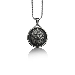 Sterling Silver Angry Lion Charm Necklace, Handmade Silver Zodiac Leo Medallion Charm, Lion Silver Pendant, Sterling Silver African Jewelry