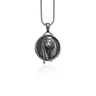 Handmade Arabic Keffiyeh African Lion Silver Charm Necklace, Personalized Arabic Mens Jewelry, Lion Men's Charm Necklace, Necklace For Men's
