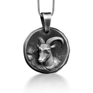 Aries Ram Zodiac Coin Necklace, Sterling Silver Zodiac Sign Necklace For Dad, Horoscope Necklace For Boyfriend, Husband Birthday Gift