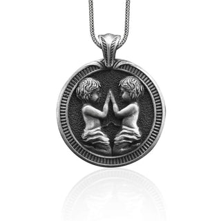 Gemini Handmade Sterling Silver Men Charm Necklace, Gemini Zodiac Sign Jewelry, Astrology Pendant, Gemini Birthday Gift, Horoscope Necklace