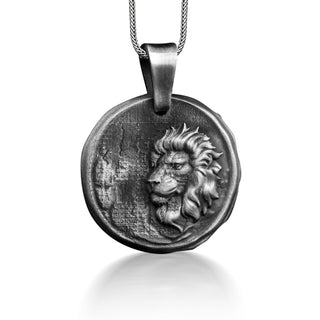 Leo Zodiac Sign Coin Necklace in Silver, Engraved Lion Astrology Necklace For Family, Horoscope Necklace For Boyfriend, Animal Necklace