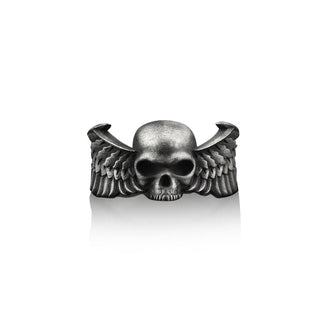 Winged Skull Handmade Sterling Silver Men Ring, Winged Skull Gothic Ring, Winged Skull Punk Ring, Winged Skull Silver Men Biker Men Jewelry