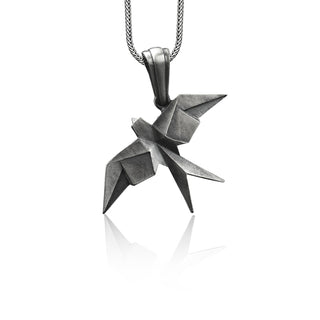 Swallow 925 Silver Geometric Necklace, Sterling Silver Bird Jewelry, Origami Necklace, Animal Necklace, Good Luck Charm, Memorial Gift