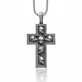 Gothic cross pendant necklace for men, Sterling silver mens skull necklace for boyfriend, Oxidized goth necklace for him