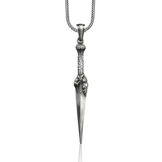 Medieval sword mens necklace in sterling silver, Oxidized strength necklace for boyfriend, Cool male necklace for dad