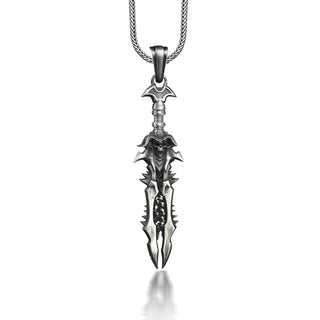 Gothic sword necklace with ram skull, Cyberpunk mens silver necklace for husband, Futuristic necklace for boyfriend