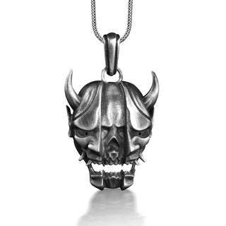 Skull Turning to Devil Gothic Necklace, Oxidized Demon Necklace in Sterling Silver, Cool Goth Necklace For Boyfriend, Unique Mens Necklace