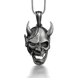 Half Devil Half Skull Necklace For Men, Sterling Silver Gothic Necklace For Boyfriend, Demon Necklace For Best Friend, Punk Necklace