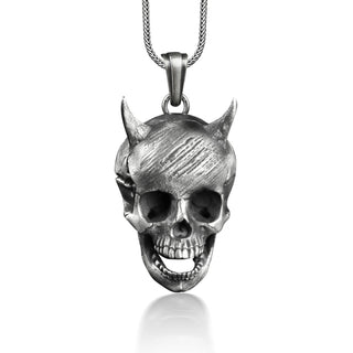 Devil Skull Mens Necklace in Silver, Oxidized Demon Skull 3D Pendant For Halloween, Gothic Necklace For Men, Everyday Necklace For Boyfriend