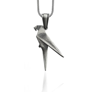Parrot sterling silver origami necklace for men, Geometric cool mens necklace for son, Nature inspired bird necklace