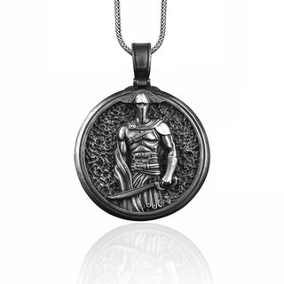 Spartan Mens Necklace, Silver Mens Warrior Pendant, Oxidized Men Necklace, Men 925K Silver Gift, Leonidas Men Necklace, Mens Silver Pendant