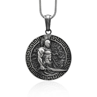 Greek Spartan Necklace For men in Sterling Silver, Men's Warrior Pendant, Leonidas Pendant, Husband Gift Neckalce, Greek Men Mythology Gift