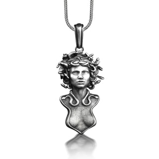Gorgon Medusa Necklace in Sterling Silver, Greek Mythology Goddess Necklace For Her, Serpent Goth Necklace For Mama, Snake Fantasy Necklace