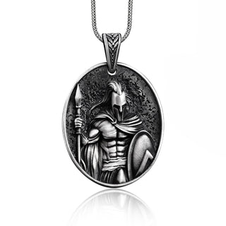 Silver Spartan Men Necklace, Warrior Mens Necklace, Spartan Shield Necklace, Leonidas Necklace, Mens Strong Silver Necklace, Men Silver Gift