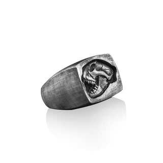 Lion Skull Handmade Sterling Silver Men Signet Ring, Lion Fossil Jewelry, Lion Biker Ring, Animal Ring, Minimalist Ring, Ring For Men