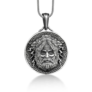 Zeus sky and lightning god pendant necklace for men in silver, Greek mythology necklace for boyfriend, Engraved necklace