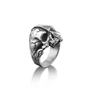 Skull with Mask Unusual Mens Ring, Oxidized Gothic Ring For Men in Sterling Silver, Biker Ring For Boyfriend, Halloween Ring For Best Friend