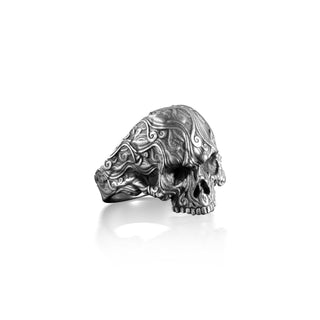 Unique Skull Head Men Ring, Sea Wave Pattern Skull Ring, Sterling Silver Men Ring, Skull Gothic Ring, Skull Punk Wave Ring, Goth Men Jewelry