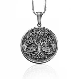 Tree of Life with Wolf Handmade Sterling Silver Charm Necklace, Yggdrasil Norse Mythology Jewelry, Tree of Life Pendant, Mythology Necklace