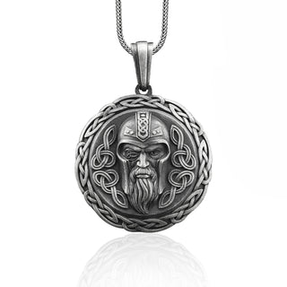 God odin head pendant necklace for men in oxidized silver, Norse mythology necklace for best friend, Engraved necklace