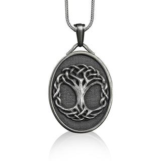 Yggdrasil tree of life pendant necklace in silver, Personalized norse mythology necklace for boyfriend, Celtic necklace