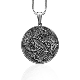 Viking Dragon Handmade Sterling Silver Men Charm Necklace, Dragon Silver Men Jewelry, Mythical Animal Pendant, Scandinavian Mythology Gift