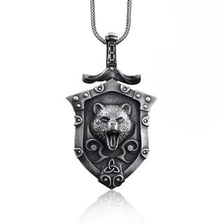 Scandinavian Viking Bear Pendant, Silver Bear Necklace,Bear Head Pendant, Men Bear Necklace, Men Necklace, Silver Chain Bear Pendant