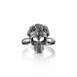 Floral Skull Ring for Men, Mexican Gothic Ring, Fantasy Ring for Best Friend, Gothic Ring, Bikers Jewelry, Sterling Silver Ring, Gift Ring