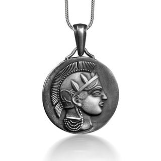 Athena Silver Coin Necklace For Men, Oxidized Ancient Greek Coin Necklace in Silver, Goddess Necklace For Dad, Greek Mythology Necklace