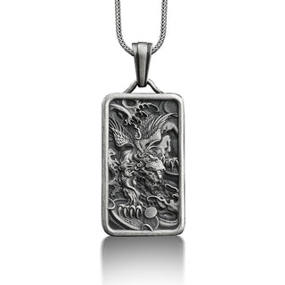 Nian chinese mythology beast  necklace for men, Personalized tiger pendant necklace in silver, Engraved necklace for him