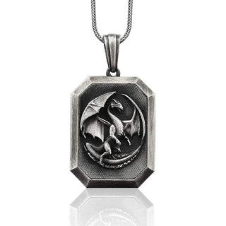 Personalized Dragon Necklace for Men in Sterling Silver, Winged Dragon Men Charm, Dragon Charm Pendant, Unisex Dragon Pendant, Husband Gift