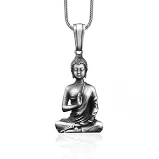 Sterling Silver Buddha Men's Necklace, Mens Gift Buddha Pendant, Unisex Buddha Necklace With Chain, Oxidized Silver Mens Jewelry, Men's Gift