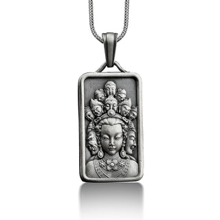 Guan Yin 925 Silver Engraved Necklace, Sterling Silver Buddhist Necklace, Goddess of Mercy Personalized Necklace, Kuan Yin, Memorial Gift