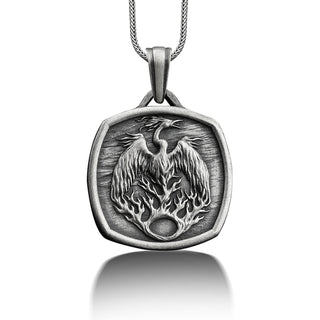 Phoenix Fire Bird Engraved Necklace, 925 Sterling Silver Customizable Necklace, Phoenix Personalized Jewelry, Dainty Necklace, Memorial Gift