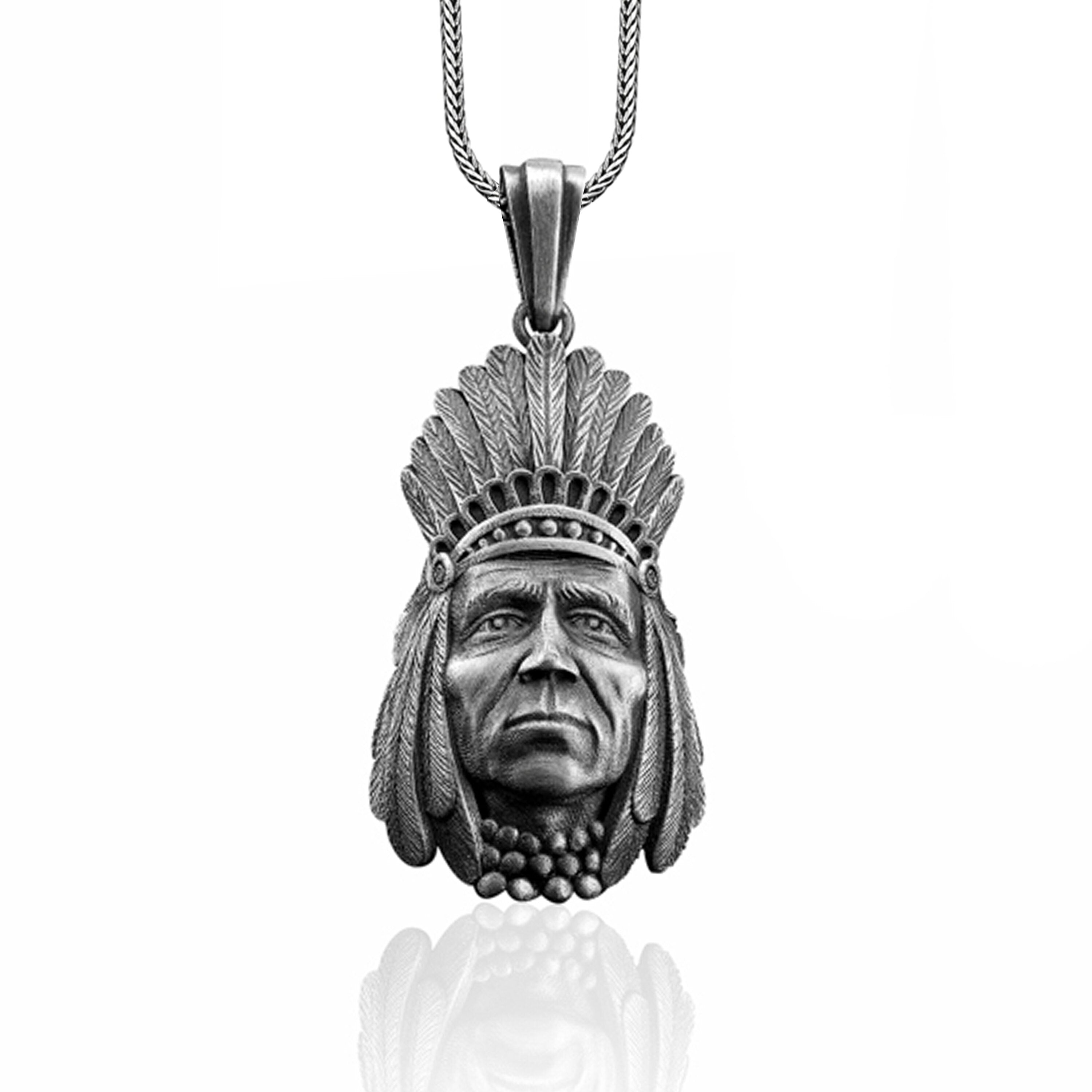 Young Indian offers Warrior Silver Jewelry Men's Necklace, Native American Handmade Silver Men's Necklace, Indian Chief Chain Silver Necklace gift