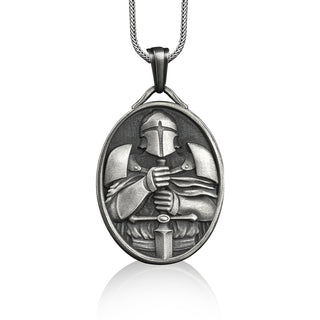 Crusader knight pendant necklace in sterling silver, Personalized necklace for christian, Religious necklace, Dad gif